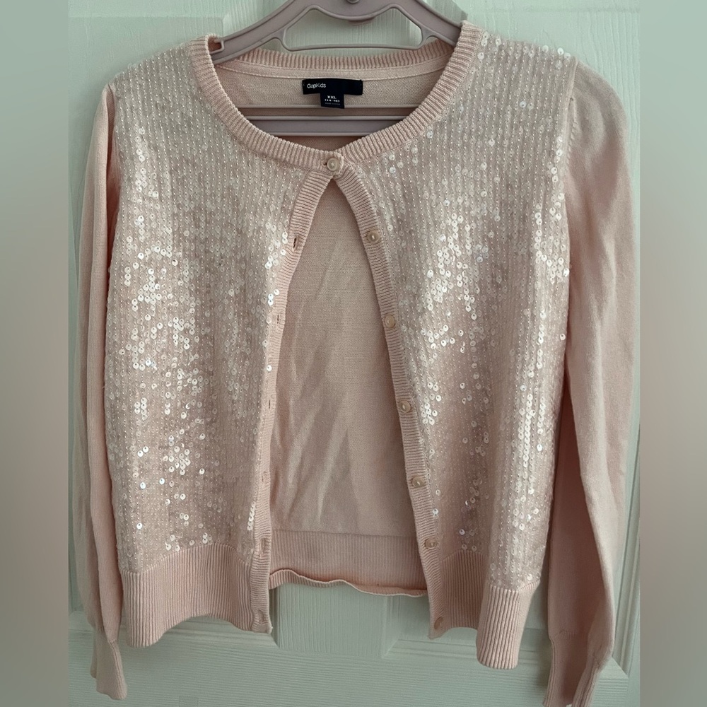 GAP Kids light peach sequined cardigan, size 14-16
